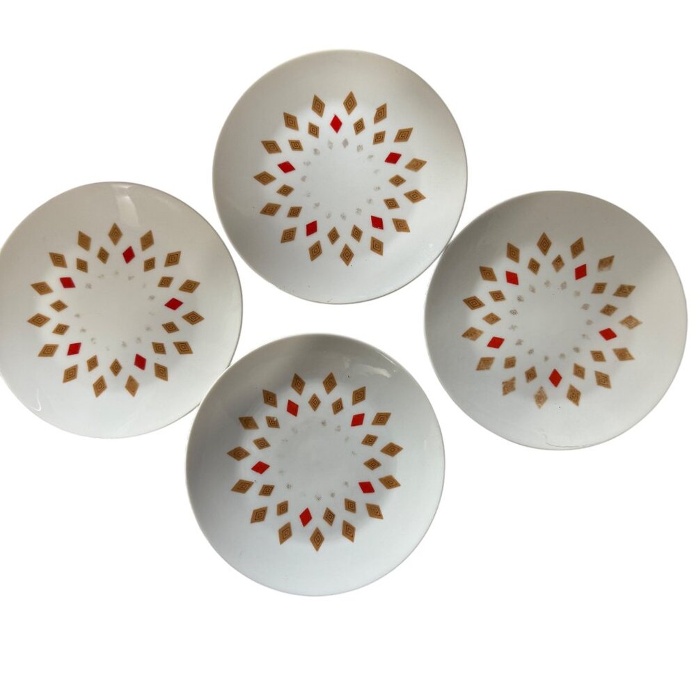 Set of 4 Rare Seyei Fine China Diamond #1405 MCM 7.5” Bread Plates Slight Wear